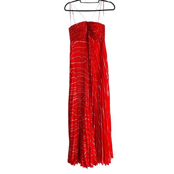 BCBGMAXAZRIA Women's Pleated Chiffon Long Dress Rosso Combo Size 6 NWT - Picture 6 of 13